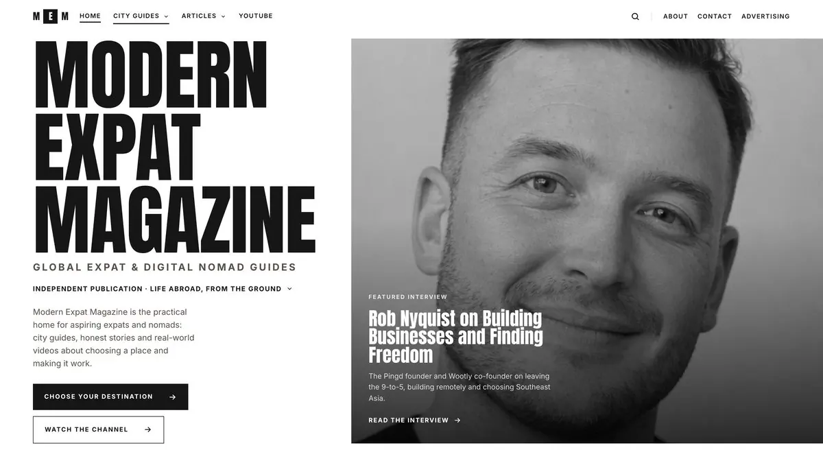The Modern Expat site on desktop